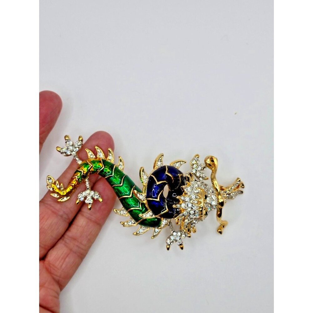 Vintage unsigned BUTLER & WILSON DRAGON BROOCH Pin Rhinestone & Enamel Beautiful